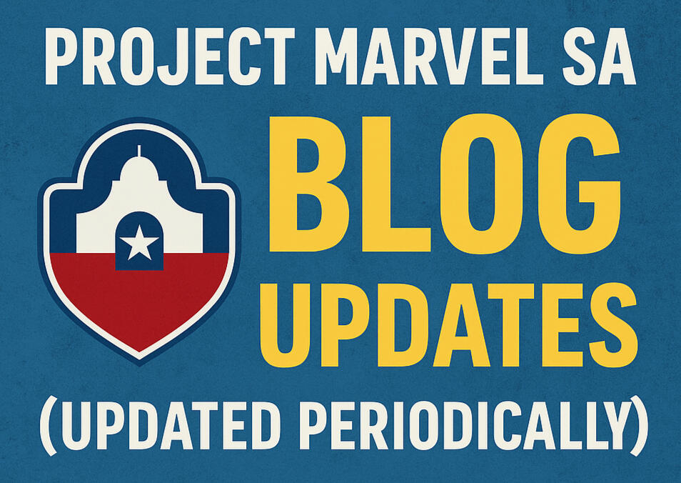 Colorful logo of Project Marvel SA featuring San Antonio skyline in Fiesta colors